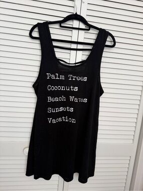 Black Graphic Swim Cover-Up with Vacation Text Size XL